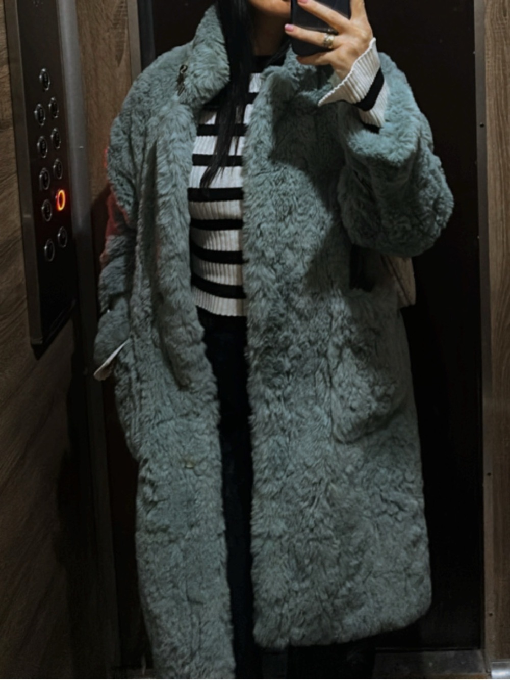 Womens Plush Faux-Fur Coat in Sage Green - Brand